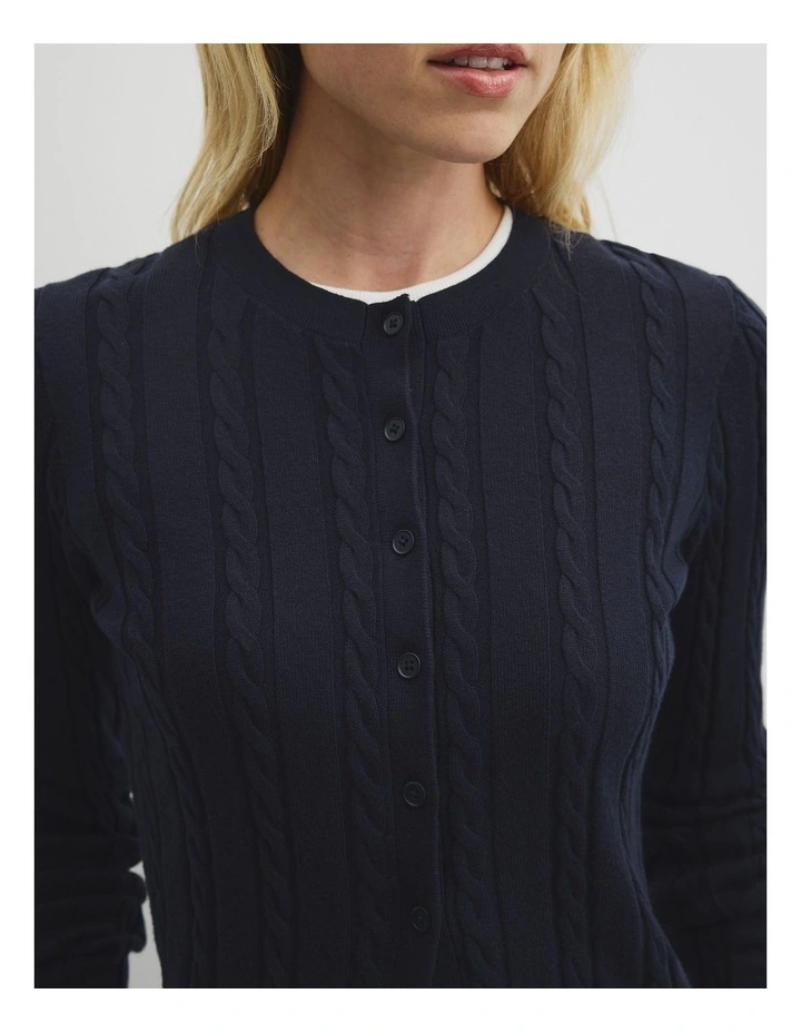 Organically Grown Cotton Blend Cable Knit Cardigan in Twilight image 2