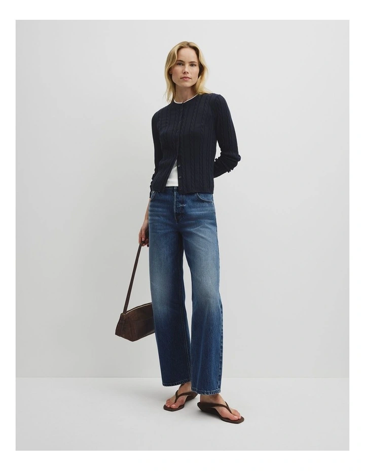 Organically Grown Cotton Blend Cable Knit Cardigan in Twilight image 3