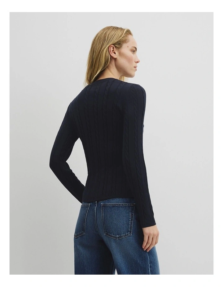 Organically Grown Cotton Blend Cable Knit Cardigan in Twilight image 4