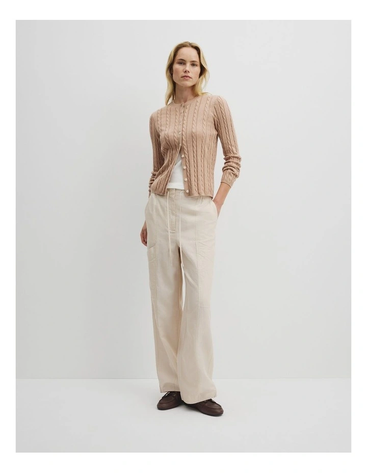 Organically Grown Cotton Blend Cable Knit Cardigan in Latte Marle image 4