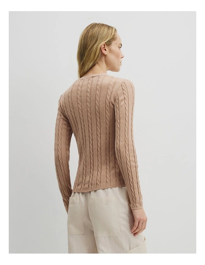 Organically Grown Cotton Blend Cable Knit Cardigan in Latte Marle image 5
