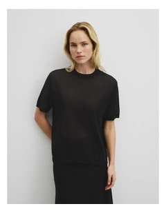 Fine Mesh Knit T-shirt in Black