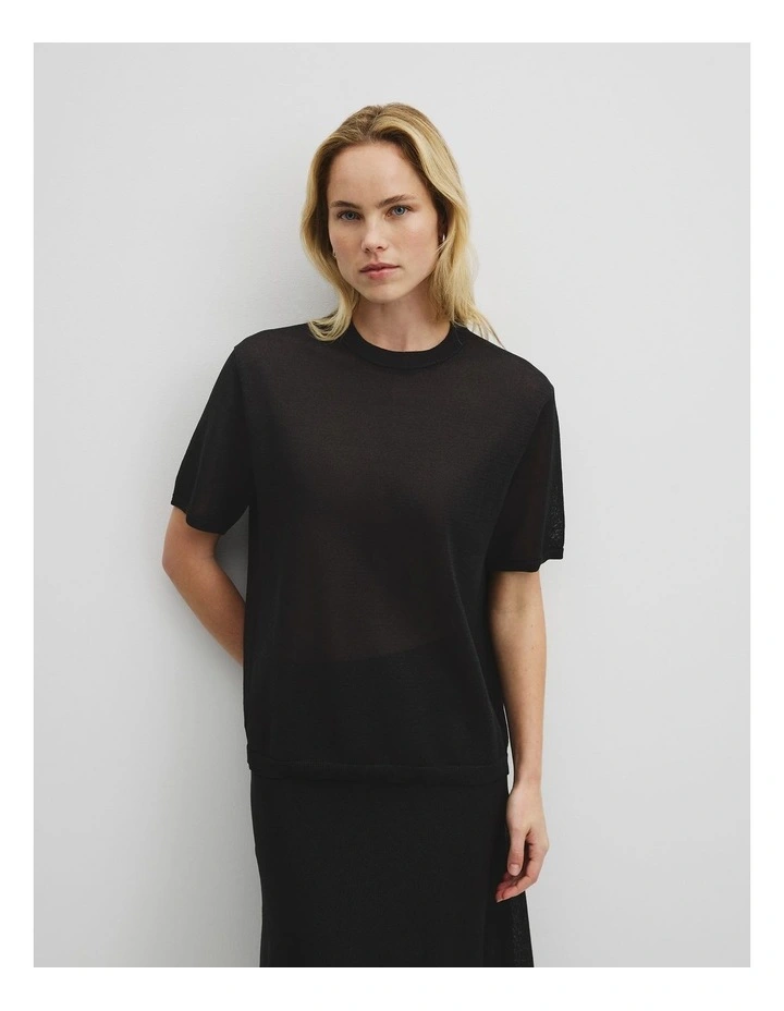Fine Mesh Knit T-shirt in Black image 1