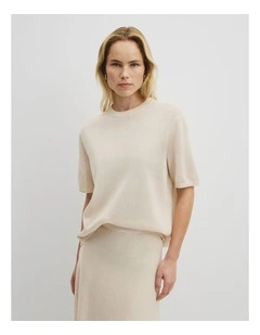 Fine Mesh Knit T-shirt in Almond