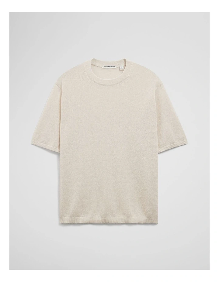Fine Mesh Knit T-shirt in Almond image 2
