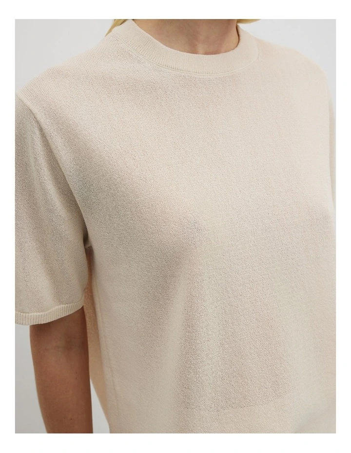 Fine Mesh Knit T-shirt in Almond image 3