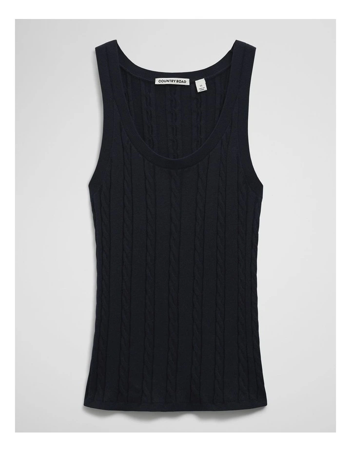 Organically Grown Cotton Blend Cable Knit Tank in Twilight image 2
