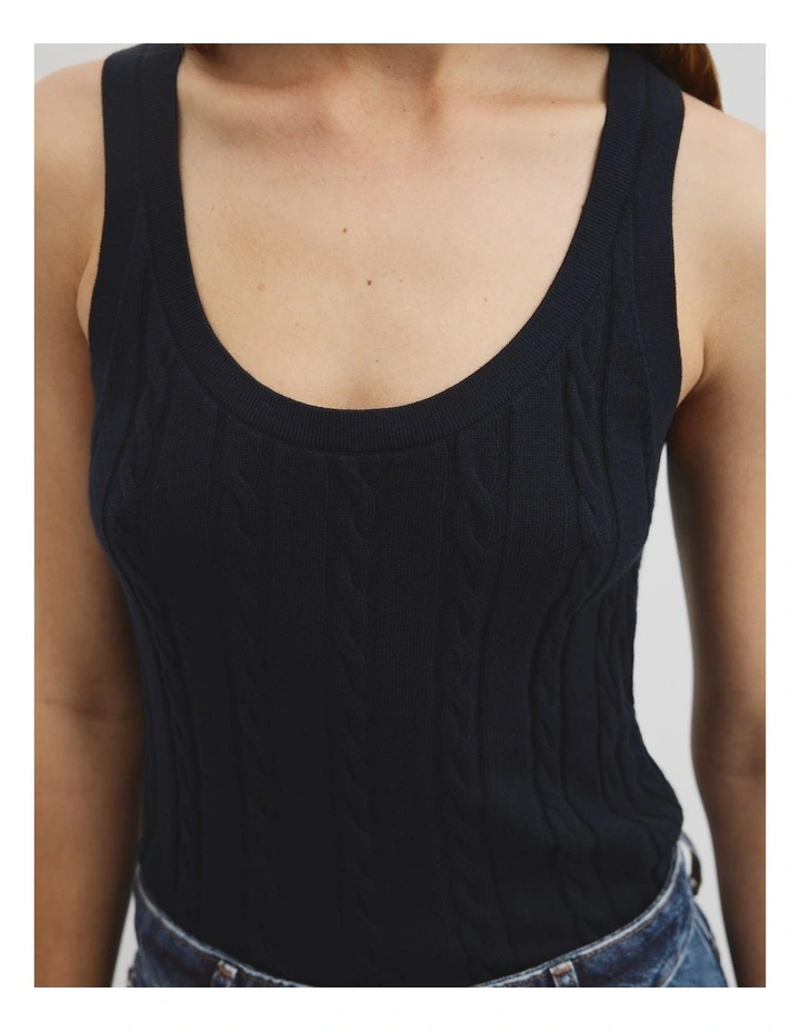 Organically Grown Cotton Blend Cable Knit Tank in Twilight image 3