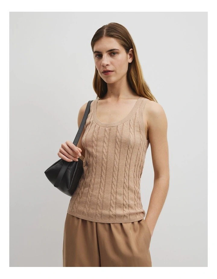 Organically Grown Cotton Blend Cable Knit Tank in Latte Marle image 1