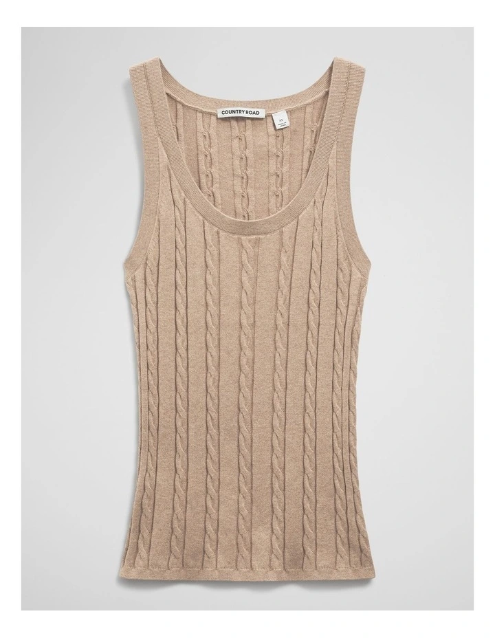 Organically Grown Cotton Blend Cable Knit Tank in Latte Marle image 2