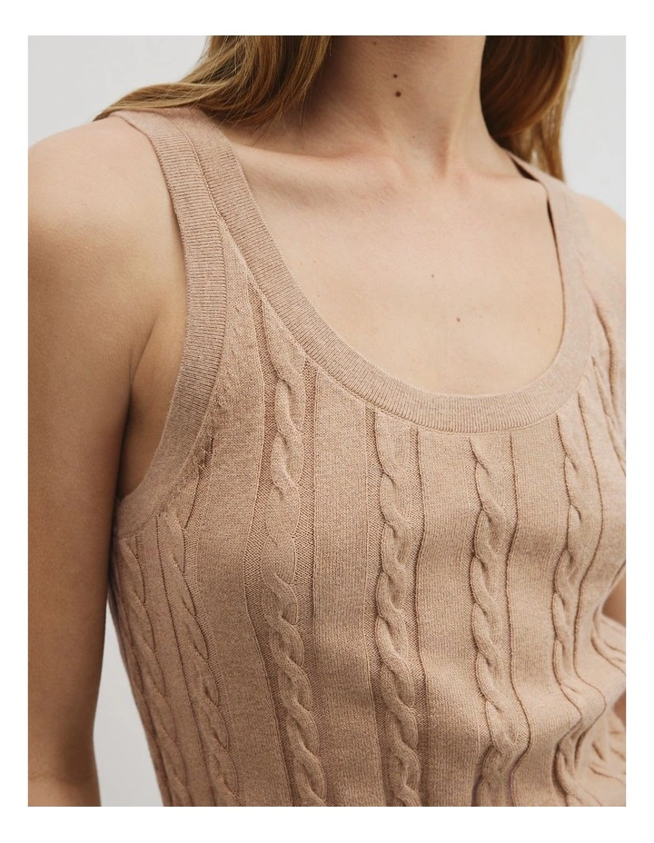 Organically Grown Cotton Blend Cable Knit Tank in Latte Marle image 3
