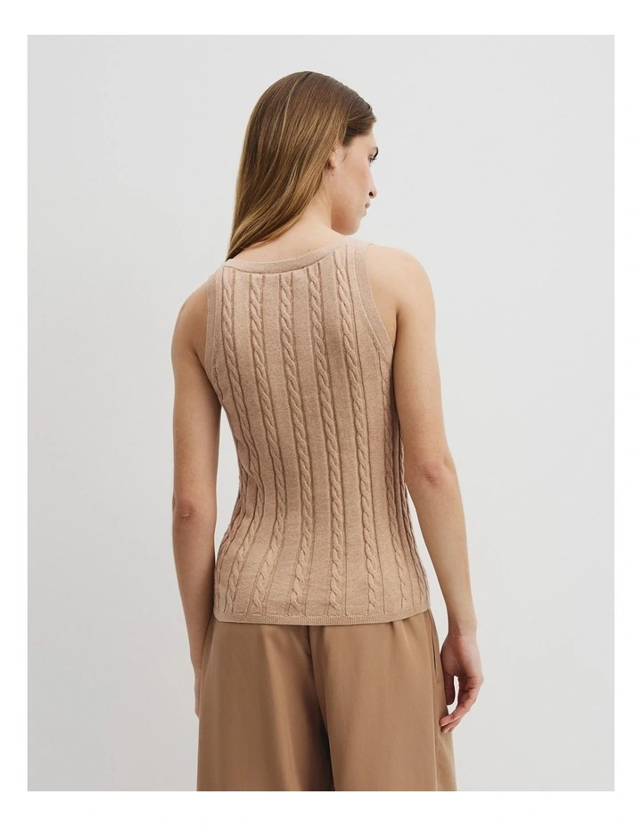 Organically Grown Cotton Blend Cable Knit Tank in Latte Marle image 5