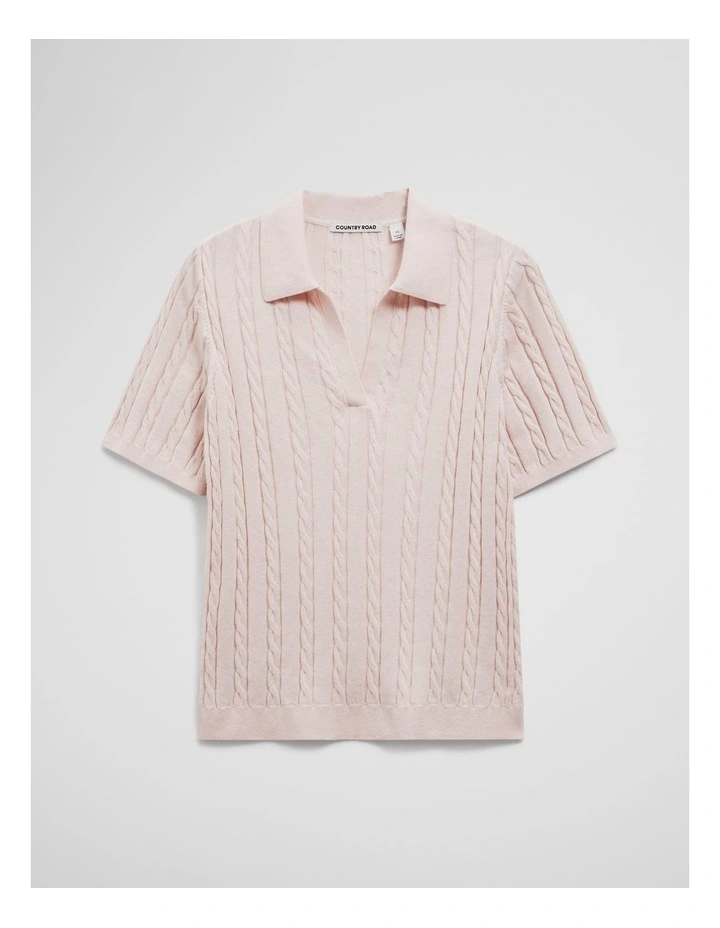 Organically Grown Cotton Blend Cable Polo Knit in Peony image 2