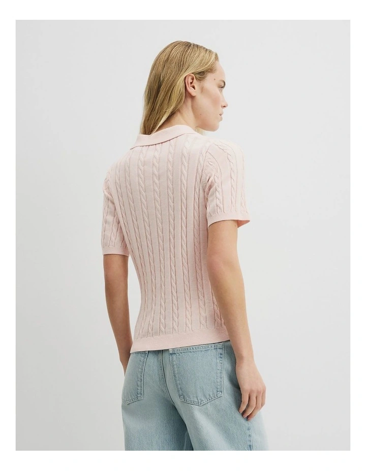 Organically Grown Cotton Blend Cable Polo Knit in Peony image 5