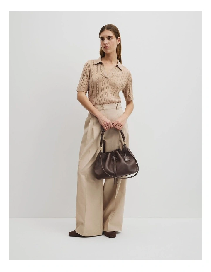 Organically Grown Cotton Blend Cable Polo Knit in Latte Marle image 4