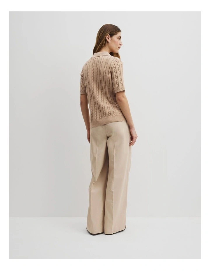Organically Grown Cotton Blend Cable Polo Knit in Latte Marle image 5