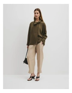 Cupro Funnel Shirt in Deep Khaki