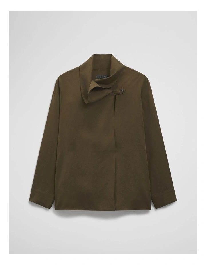 Cupro Funnel Shirt in Deep Khaki image 2
