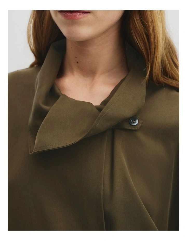 Cupro Funnel Shirt in Deep Khaki image 3