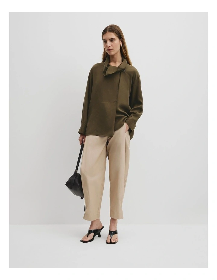 Cupro Funnel Shirt in Deep Khaki image 4
