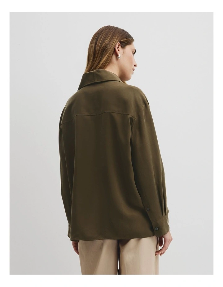 Cupro Funnel Shirt in Deep Khaki image 5