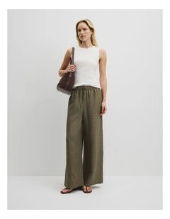Pull-on Linen Pant in Hedge Green