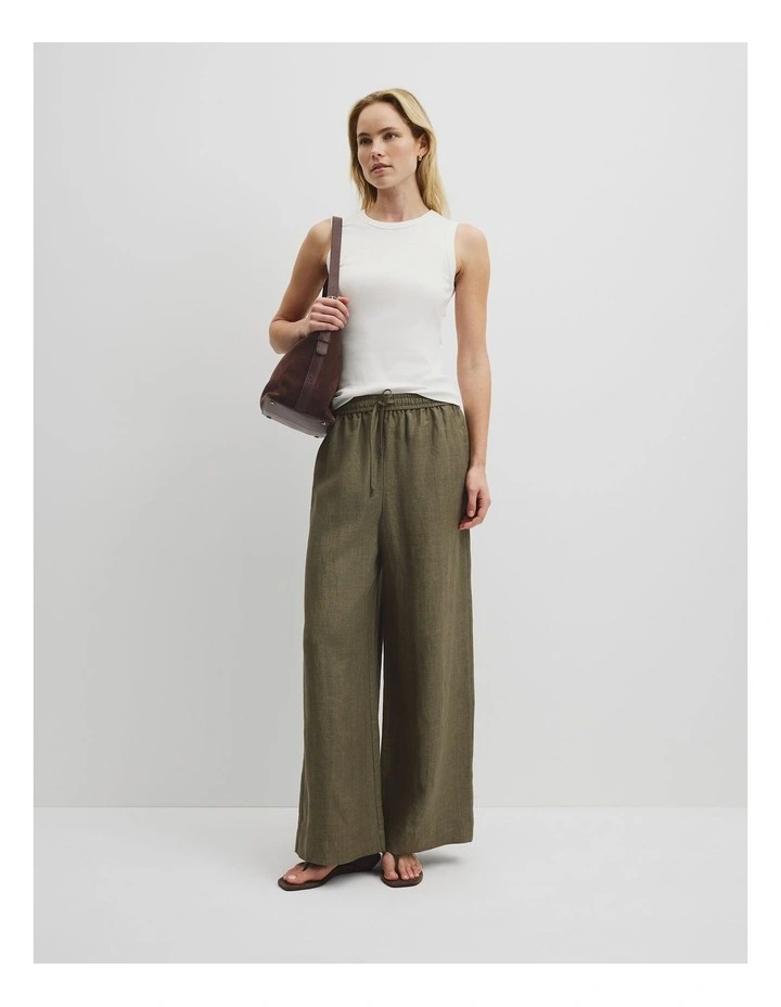 Pull-on Linen Pant in Hedge Green image 1
