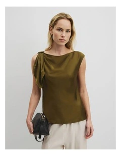 Tie Shoulder Top in Olive Haze