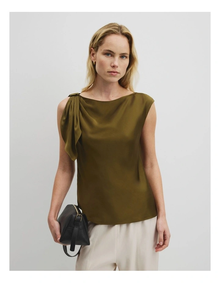 Tie Shoulder Top in Olive Haze image 1