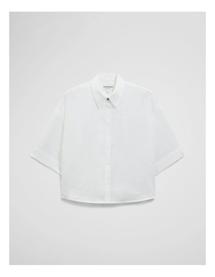 Short Sleeve Linen Shirt in White image 2