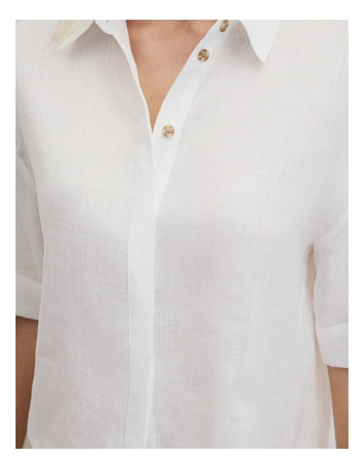 Short Sleeve Linen Shirt in White image 3