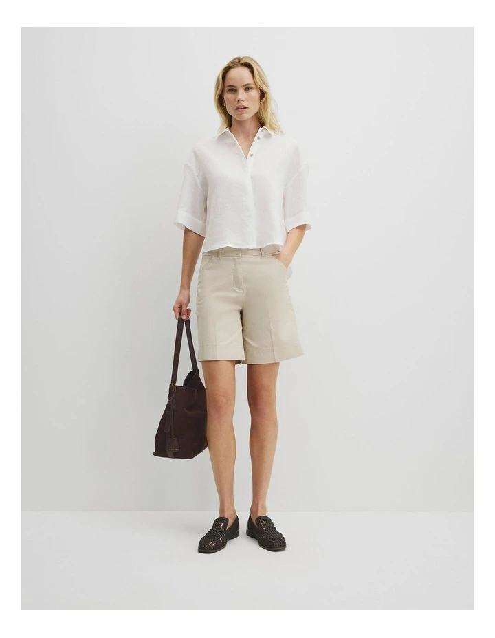 Short Sleeve Linen Shirt in White image 4