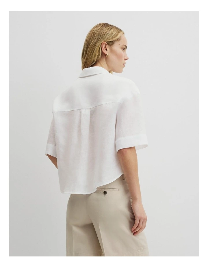 Short Sleeve Linen Shirt in White image 5