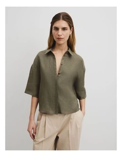 Short Sleeve Linen Shirt in Hedge Green