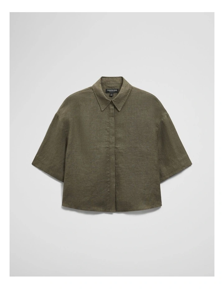 Short Sleeve Linen Shirt in Hedge Green image 2