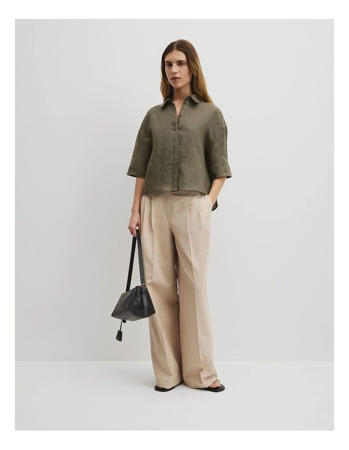 Short Sleeve Linen Shirt in Hedge Green image 4