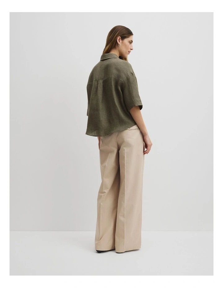 Short Sleeve Linen Shirt in Hedge Green image 5