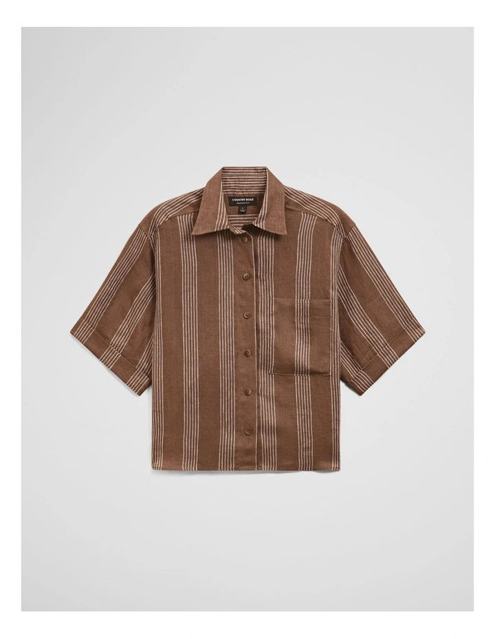 Stripe Short Sleeve Linen Shirt in Mocha Stripe image 2