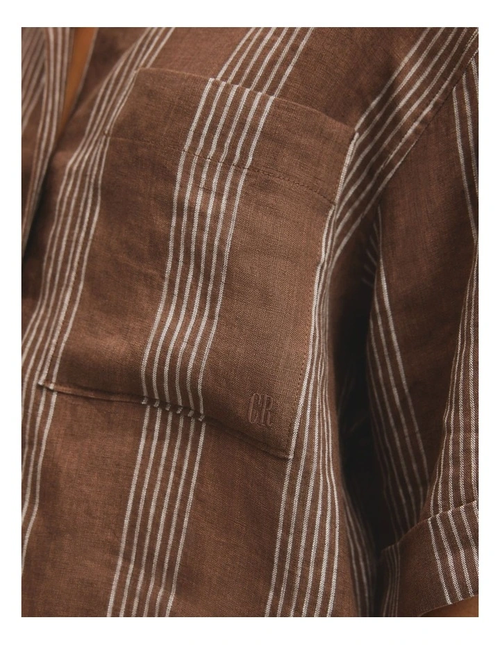 Stripe Short Sleeve Linen Shirt in Mocha Stripe image 3