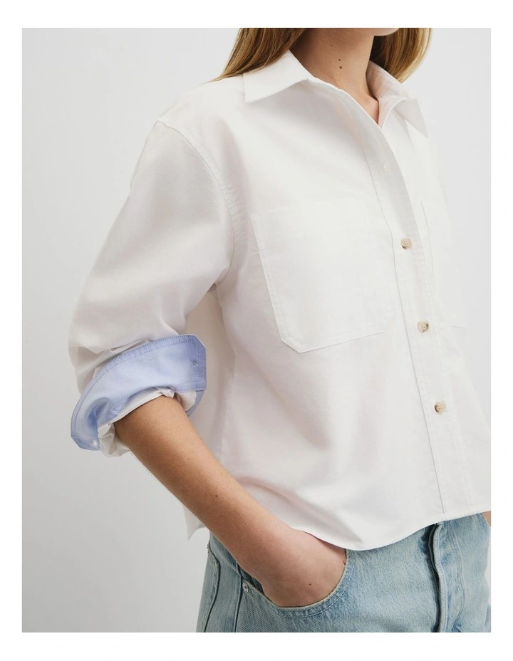 Crop Pocket Shirt in White image 3