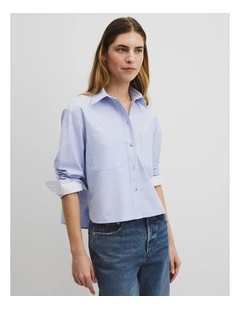 Crop Pocket Shirt in Chambray Blue