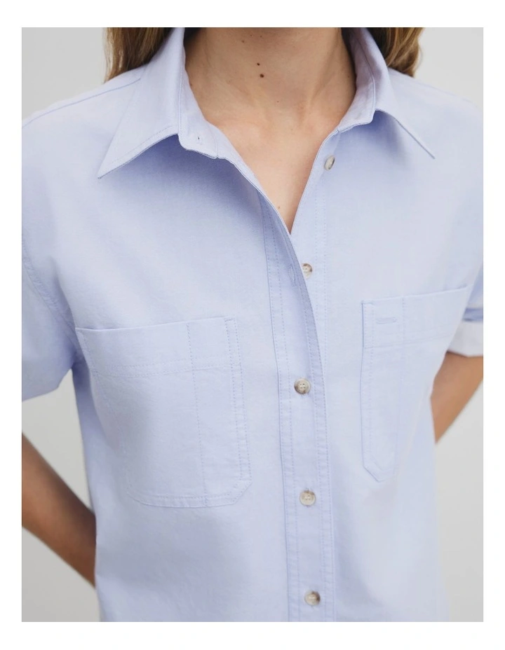 Crop Pocket Shirt in Chambray Blue image 3