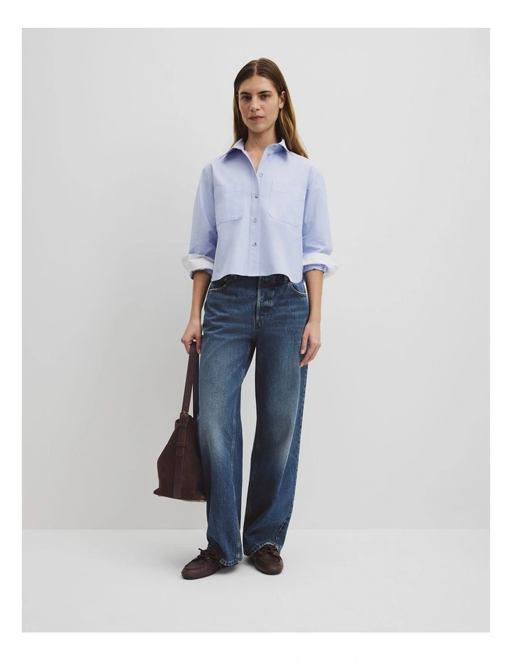 Crop Pocket Shirt in Chambray Blue image 4