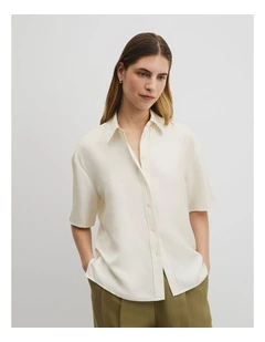 Short Sleeve Silk Shirt in Antique White