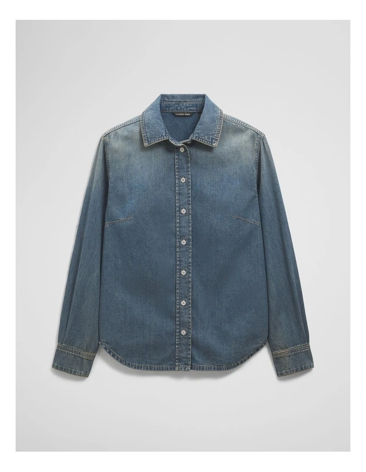 Slim Denim Shirt in Faded Vintage Wash image 2