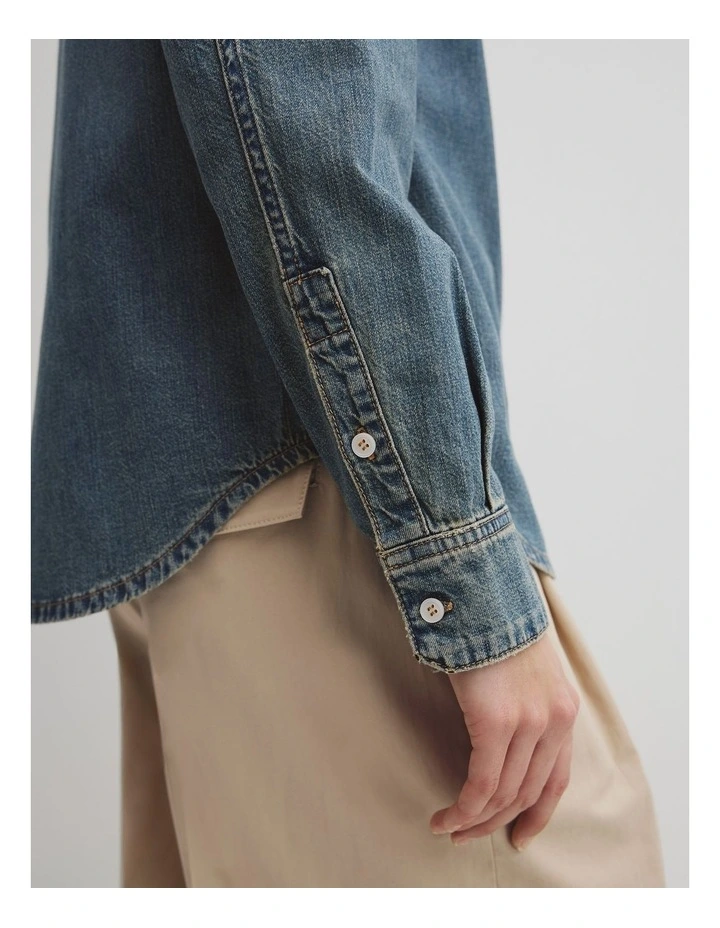Slim Denim Shirt in Faded Vintage Wash image 3