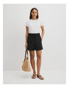 Pull On Linen Short in Black