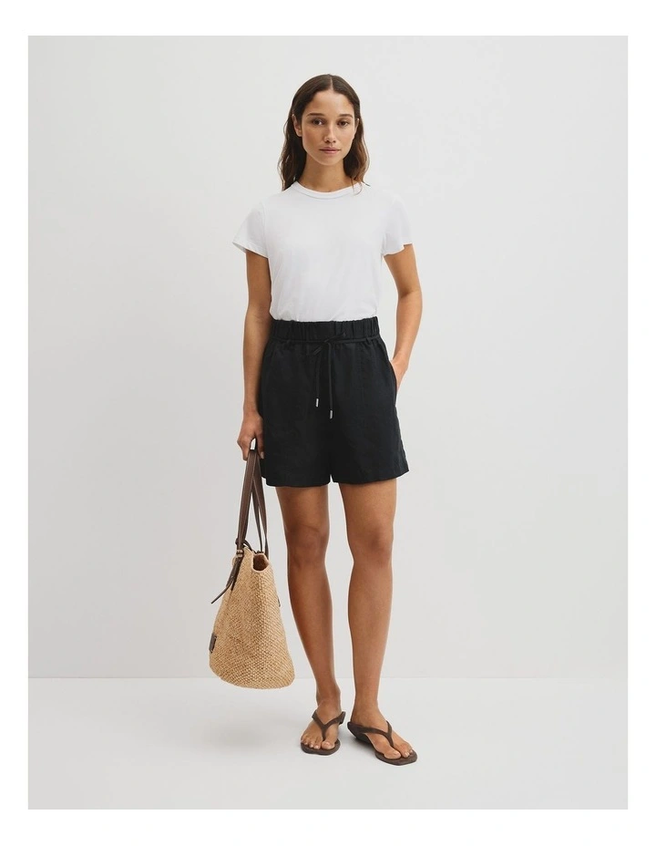Pull On Linen Short in Black image 1