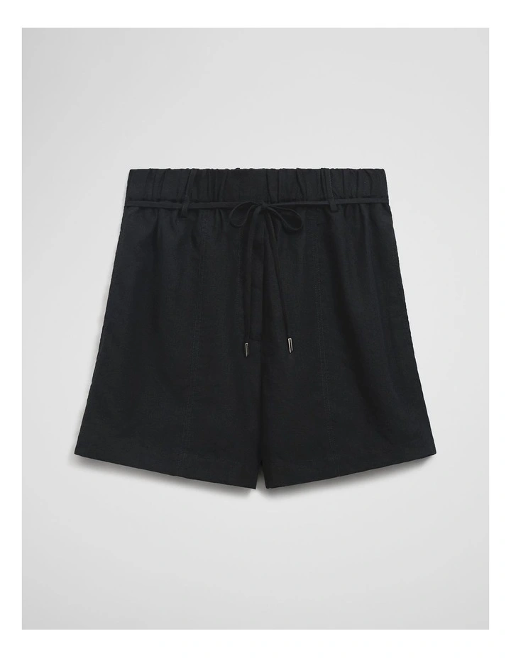 Pull On Linen Short in Black image 2