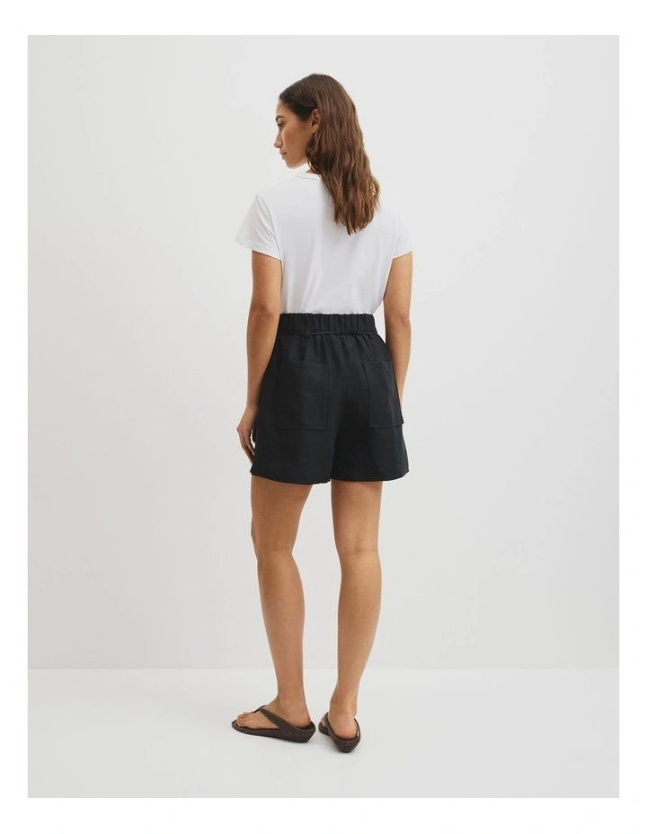 Pull On Linen Short in Black image 5